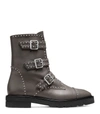 Stuart Weitzman Jesse Lift Studded Buckle Leather Boots In Flannel Gray
