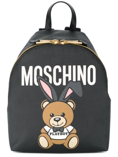 Moschino Playboy Toy Bear Backpack In Black