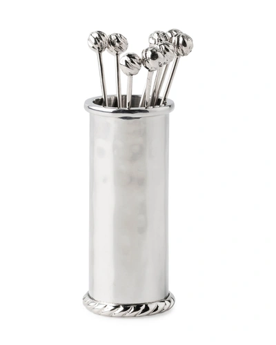 Juliska Graham 9-piece Stainless Steel Cocktail Picks & Holder Set In Silver Met