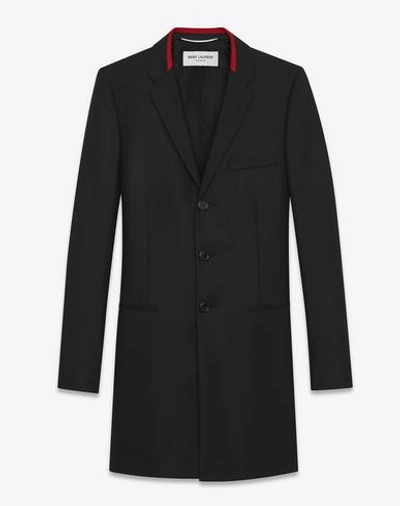Saint Laurent Black Chesterfield Coat In Wool Gabardine