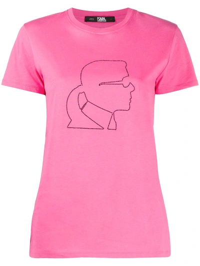 Karl Lagerfeld Rhinestone Profile T-shirt In Pink