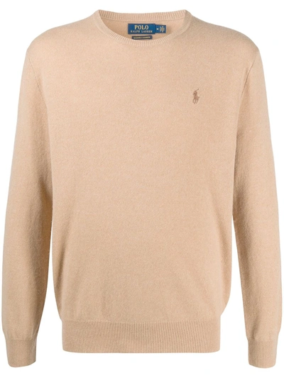 Polo Ralph Lauren Embroidered Logo Cashmere Pullover In Brown