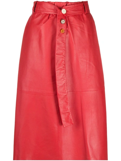 Alysi Belted Leather Skirt In Red