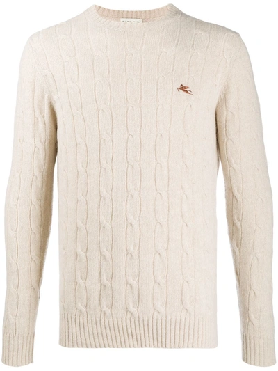 Etro Cable Knnit Logo Pullover In Neutrals
