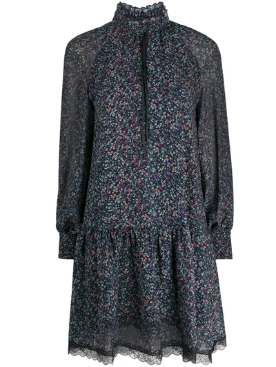 See By Chloé Floral Haze Print Frill Dress In Blue