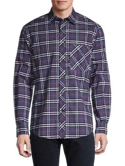 Burberry Canwell Plaid Shirt In Carbon Blue