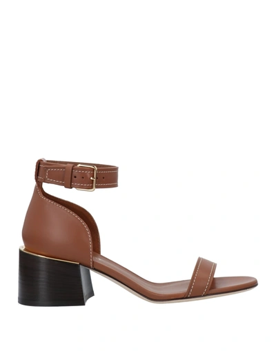 Burberry Attenby Ankle Strap Leather Sandals In Tan