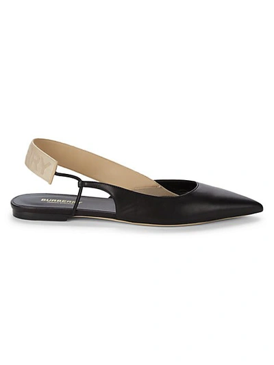 Burberry Maria Logo Leather Slingback Flats In Black | ModeSens