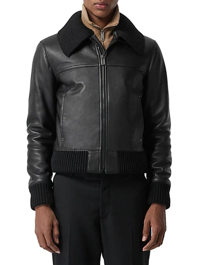 Burberry Leather Moto Jacket In Black
