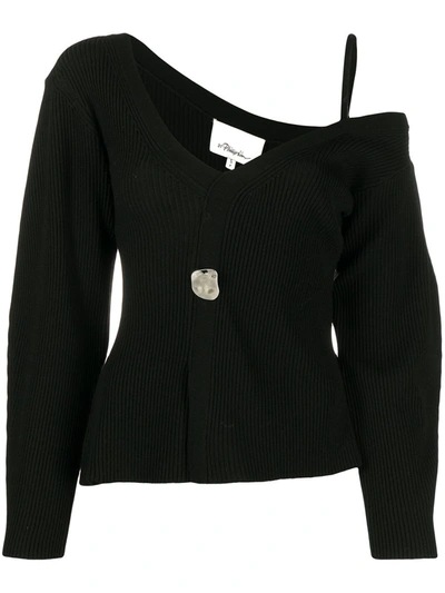 3.1 Phillip Lim / フィリップ リム Cold-shoulder Embellished Ribbed Wool-blend Sweater In Black