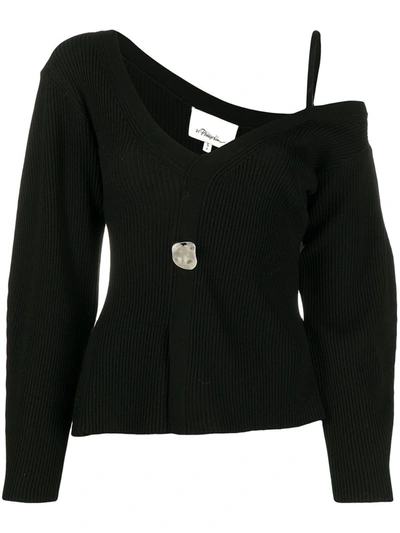 3.1 Phillip Lim Cold-shoulder Embellished Ribbed Wool-blend Sweater In Black