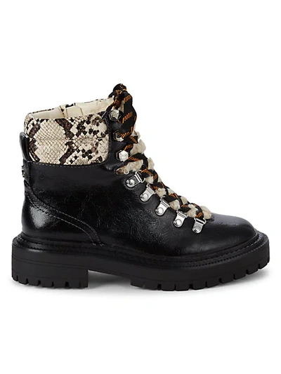 Circus By Sam Edelman Flora Faux Fur-trim Snakeskin-embossed Hiking Boots In Black