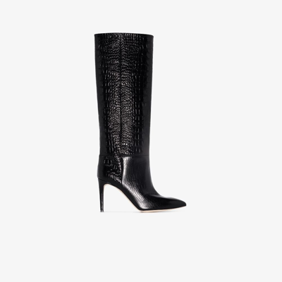 Paris Texas Black 85 Knee-high Embossed Leather Boots