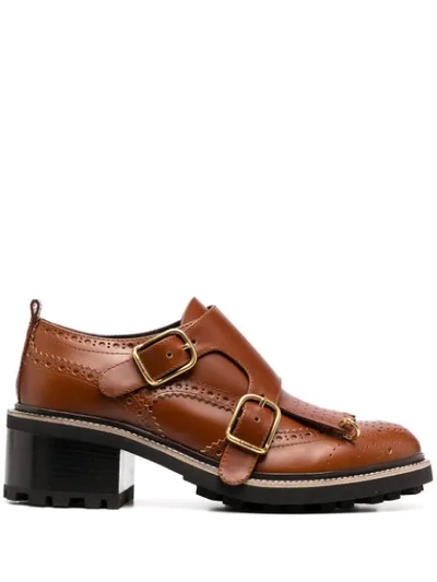 Chloé Double Monk Strap Shoes In Brown