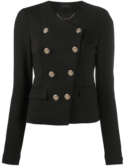 Liu •jo Double-breasted Fitted Jacket In Black