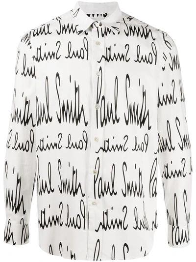 Paul Smith Logo Print Buttoned Shirt In White