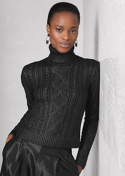 Ralph Lauren Lacquered Aran-knit Sweater In Black