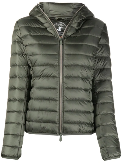 Save The Duck Tone-on-tone Logo Patch Down Jacket In Green