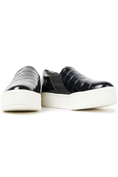 Vince Warren Croc-effect Leather Slip-on Trainers In Black Croc Embossed Leather