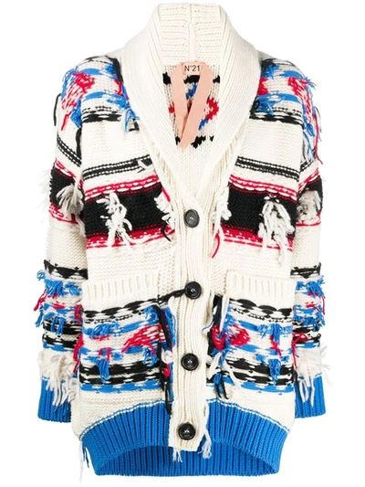 N°21 Maglia Distressed-effect Cardigan In White