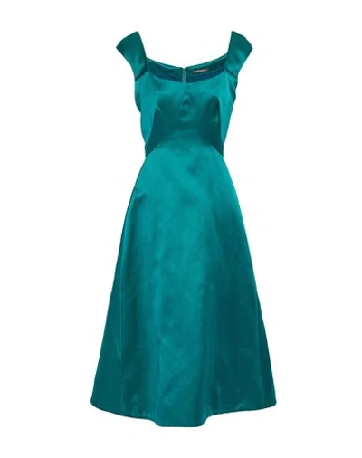 Zac Posen Midi Dresses In Emerald Green