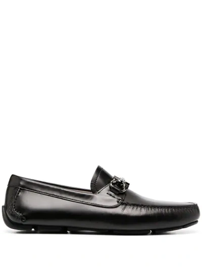 Ferragamo Gancini Buckle Driving Loafers In Black
