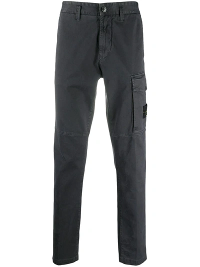 Stone Island Logo Patch Cargo Trousers In Grey