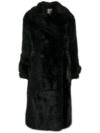 Urbancode Fur Double-breasted Coat In Black