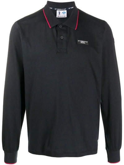 North Sails X Prada Cup Logo Print Long-sleeved Polo Shirt In Black