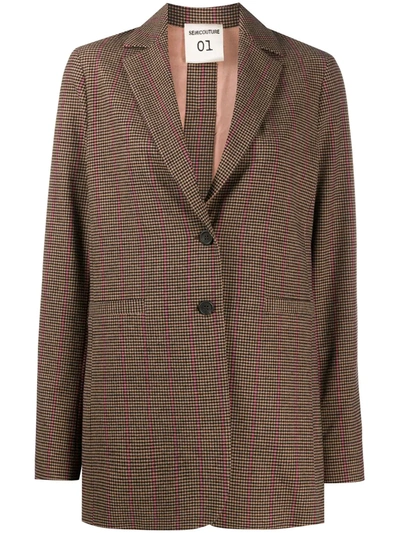 Semicouture Rear Button-up Checked Blazer In Brown