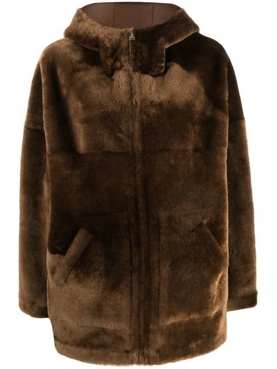 Blancha Zip-up Shearling Coat In Brown