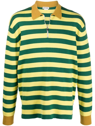 Sunnei Striped Longsleeve Polo Shirt In Green