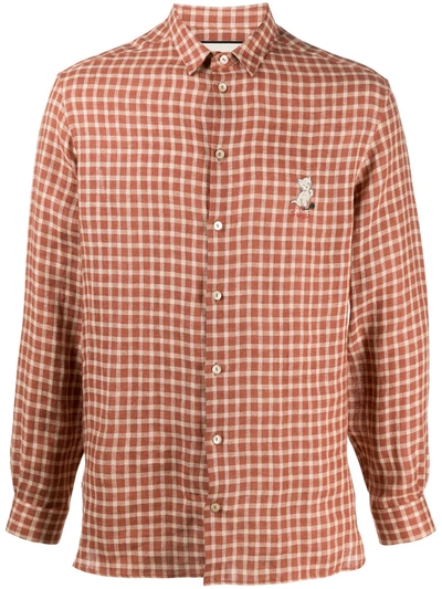 Gucci Cat Patch Checked Shirt In Brown