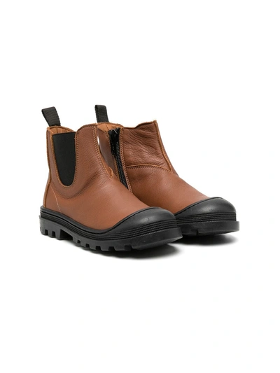 Pèpè Kids' Side Zip Ankle Boots In Brown