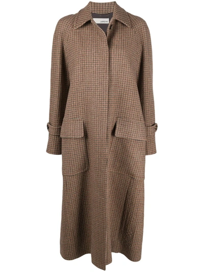 Lardini Check Print Long Coat In Neutrals