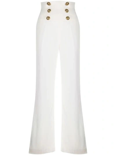Balmain Buttoned High-waist Viscose Trousers In Blanc