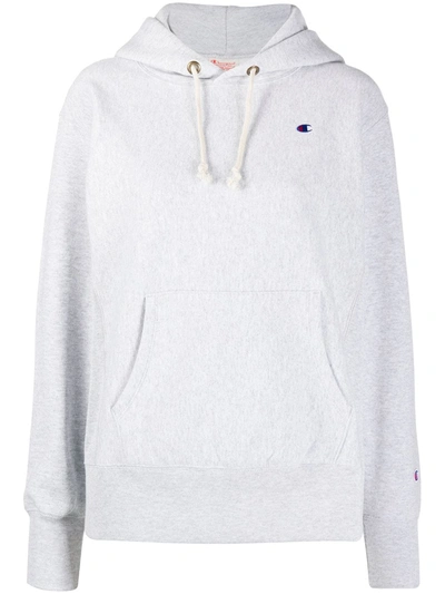 Champion Logo-patch Hooded Sweatshirt In Grey