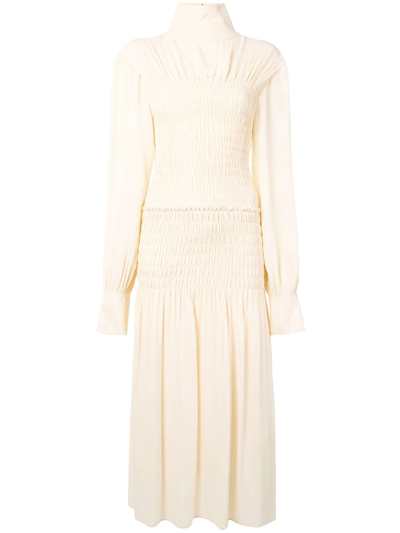 Proenza Schouler Cutout Shirred Crepe De Chine Midi Dress In Ivory