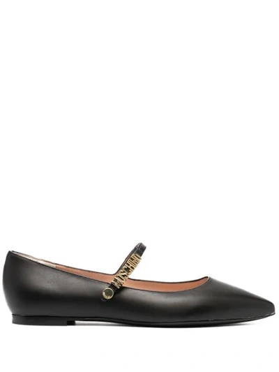 Moschino Logo Strap Ballerina Shoes In Black