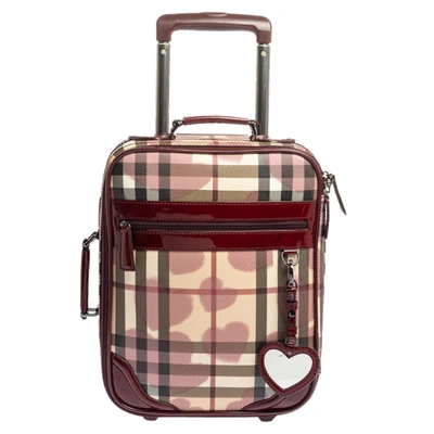 Pre-owned Burberry Burgundy Heart Check Coated Canvas And Patent Leather Trolley Bag