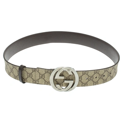 Pre-owned Gucci Beige Gg Supreme Canvas Interlocking G Buckle Belt 90cm