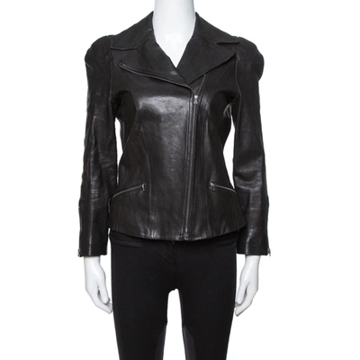 Pre-owned Diane Von Furstenberg Black Leather Bikerita Jacket M