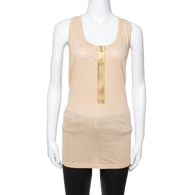 Pre-owned Stella Mccartney Beige Linen & Cotton Zip Front Tank Top L