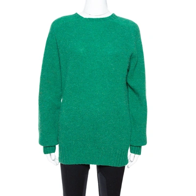 Pre-owned Celine Green Wool Knit Crew Neck Sweater S