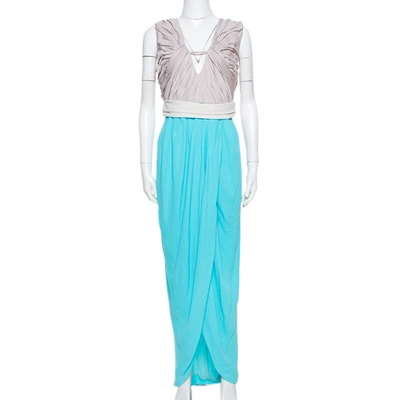 Pre-owned Diane Von Furstenberg Blue Sateen & Crepe Wrap Effect Darleena Dress S