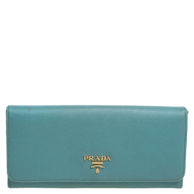 Pre-owned Prada Light Blue Saffiano Leather Continental Flap Wallet
