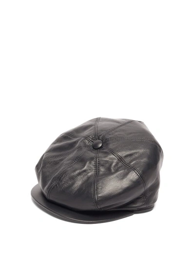 Gabriela Hearst Tremelo Leather Newsboy Cap In Black