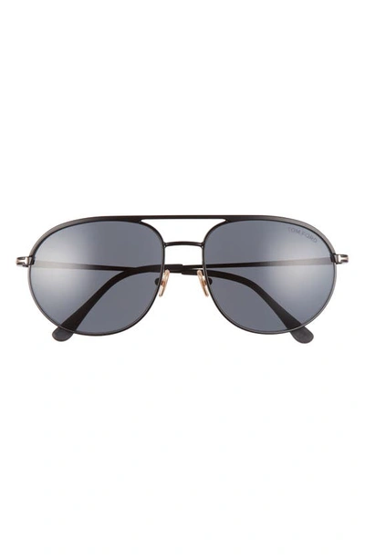 Tom Ford Gio 59mm Aviator Sunglasses In Matte Black/ Smoke