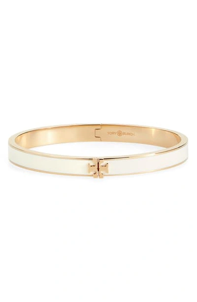 Tory Burch Kira Enamel Hinge Bracelet In Tory Gold / Port