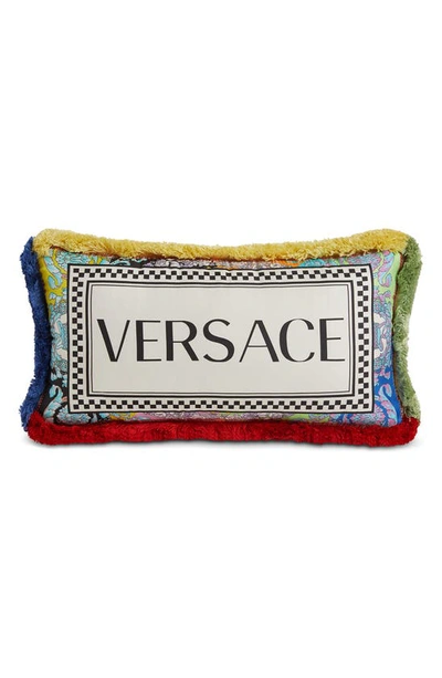 Versace 90s Vintage Logo Silk Decorative Pillow, 10 X 18 In Multi